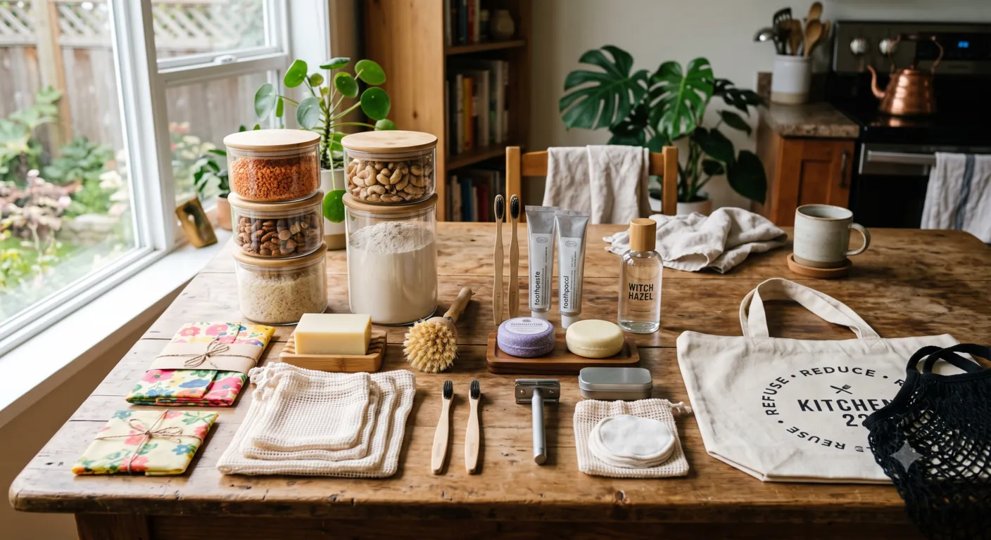 Complete zero waste starter kit with reusable products for everyday living
