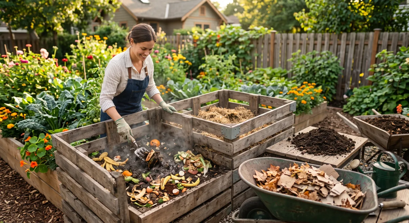 Fixing common composting problems such as bad odors, wet compost, pests, fruit flies, and slow decomposition in a compost bin