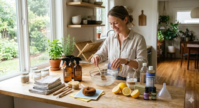 DIY Zero Waste Cleaning Recipes A Beginner's Guide to a Cleaner Home DIY zero waste cleaning recipes using vinegar, baking soda, castile soap, and reusable glass spray bottles for sustainable home cleaning