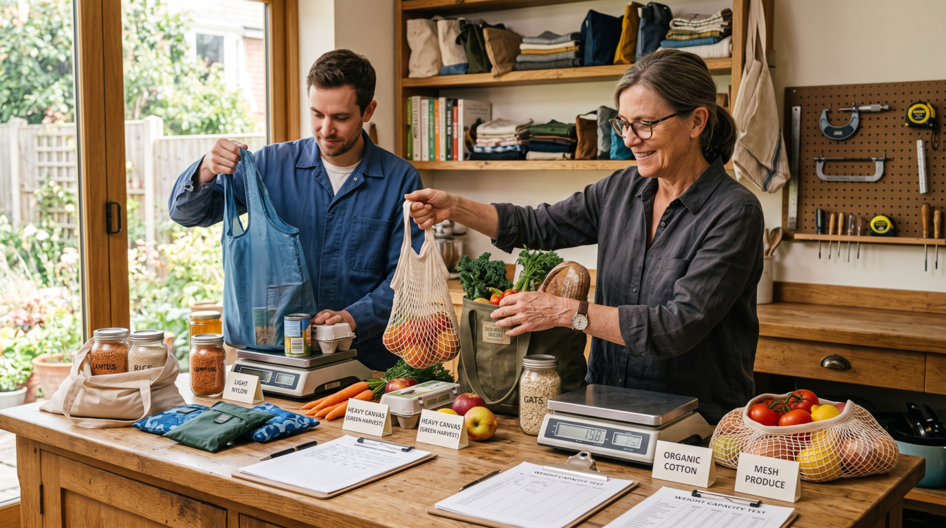 Expert testing reusable grocery bags for durability and carrying capacity