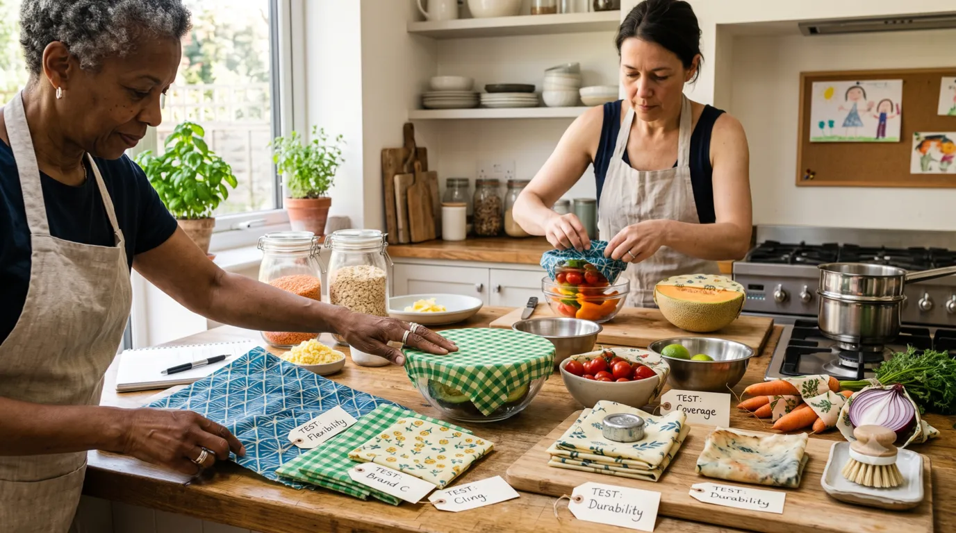 Expert testing reusable beeswax wraps for quality and food storage performance