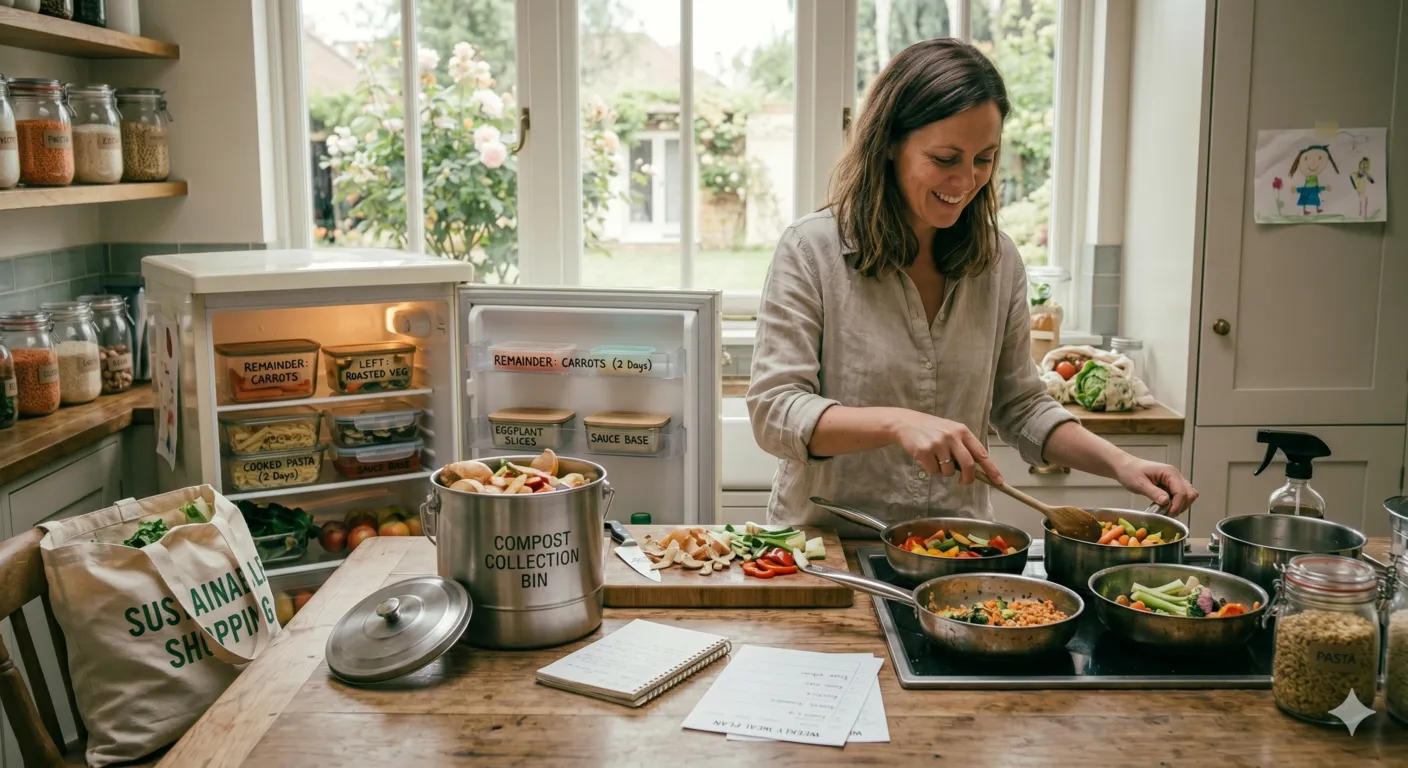 Meal planning and food storage techniques to prevent household food waste in the kitchen