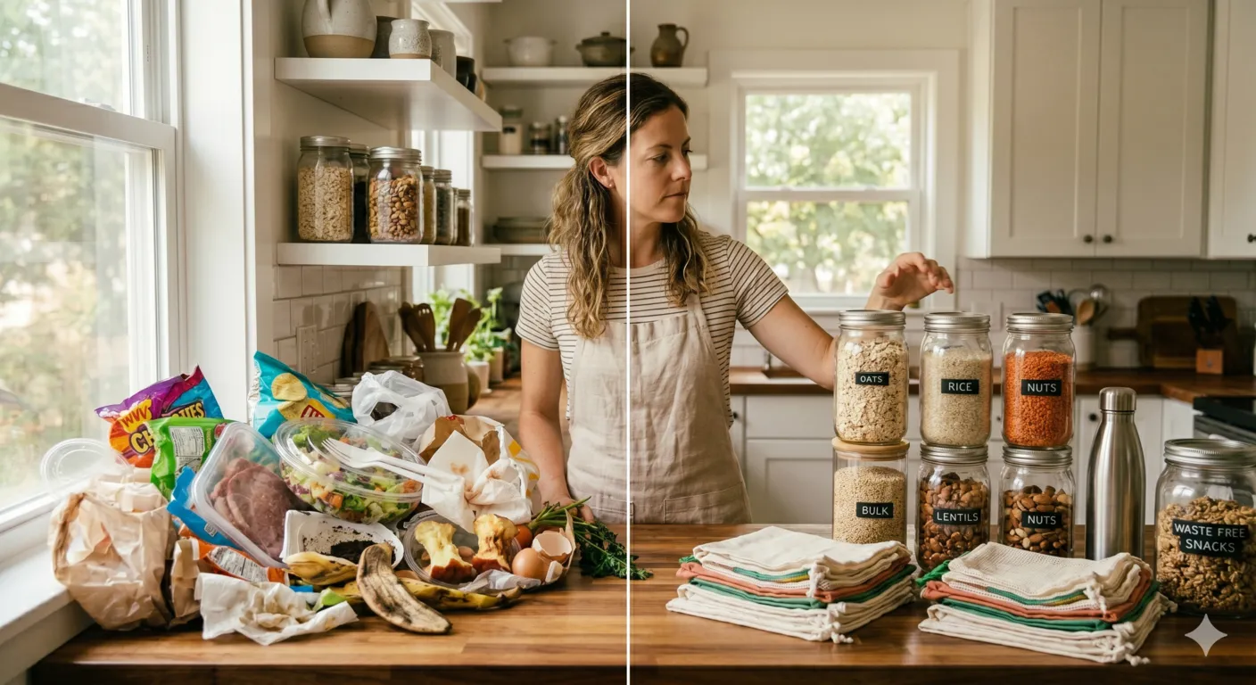 Kitchen being organized step by step for zero waste home transformation