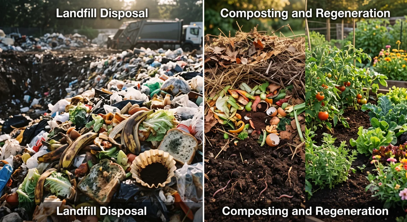Food scraps turning into nutrient-rich compost instead of landfill waste in a home composting system